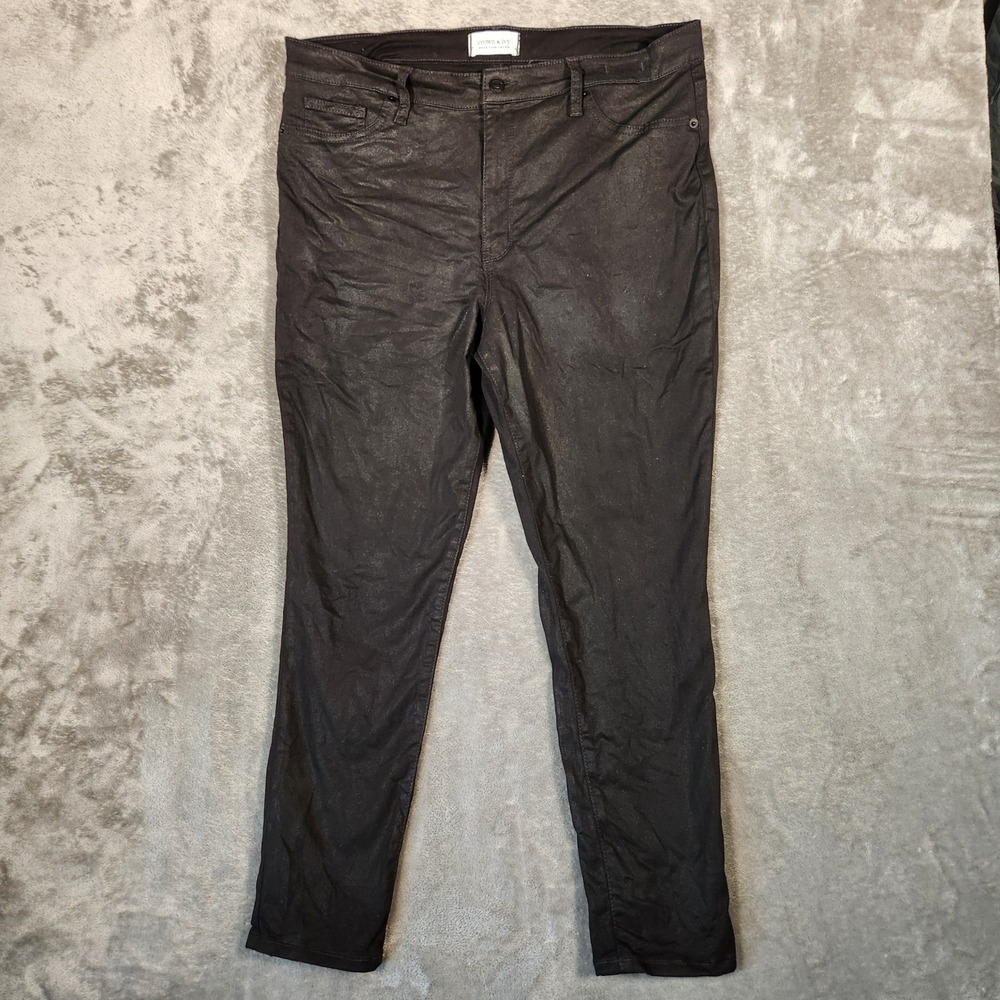 Crown & Ivy High-Rise Skinny Pants Women 16 Black Excellent Coated Denim DCIB228